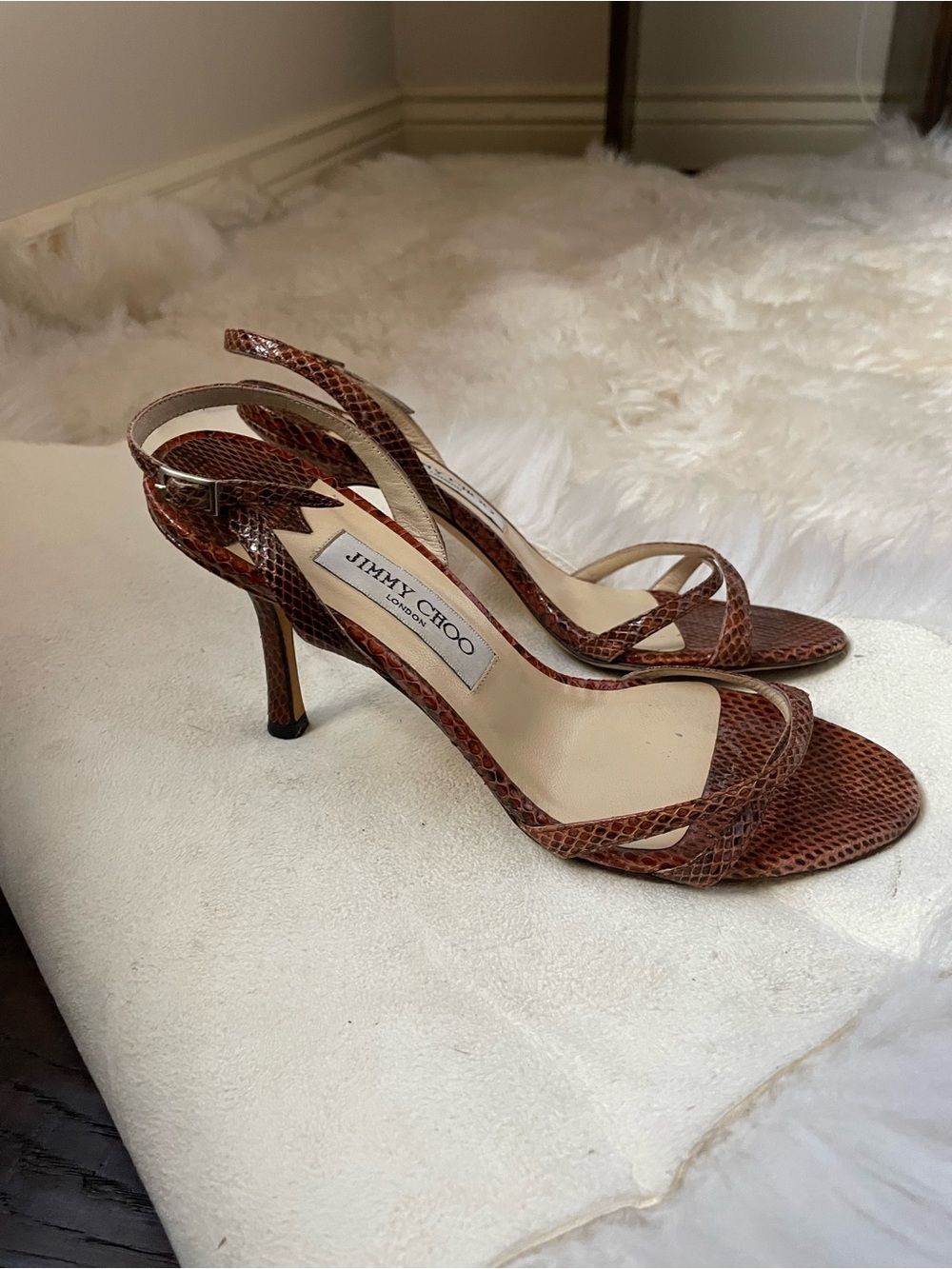 Authentic jimmy choo brown python printed Elsy kitten heel